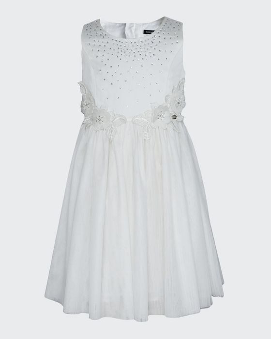 Girl's Embellished Floral Applique Sleeveless Dress, Size 4-12
