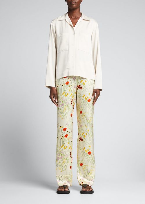 Bouquet-Print Silk Pajama Pants