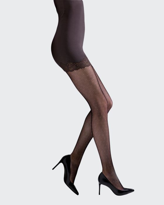 Bristles Lace Sheer Floral-Pattern Control-Top Tights