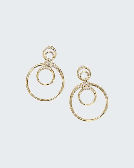 18k Gold Stardust Triple Circle Snowman Earrings w/ Diamonds