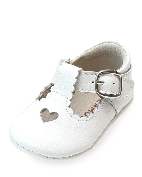 Rosale Heart Cutout Leather Mary Jane Crib Shoes, Baby