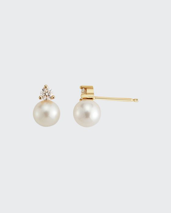 14k Small Pearl & Diamond Stud Earrings