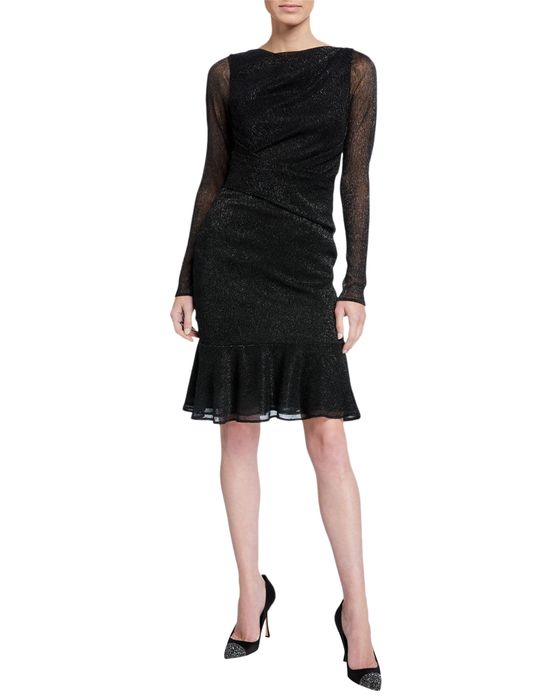 Metallic Long-Sleeve A-line Cocktail Dress