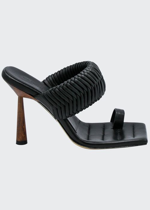 Woven Toe-Ring Slide Sandals, Black