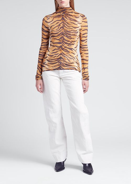 Tiger Stripe High-Neck Silk Top