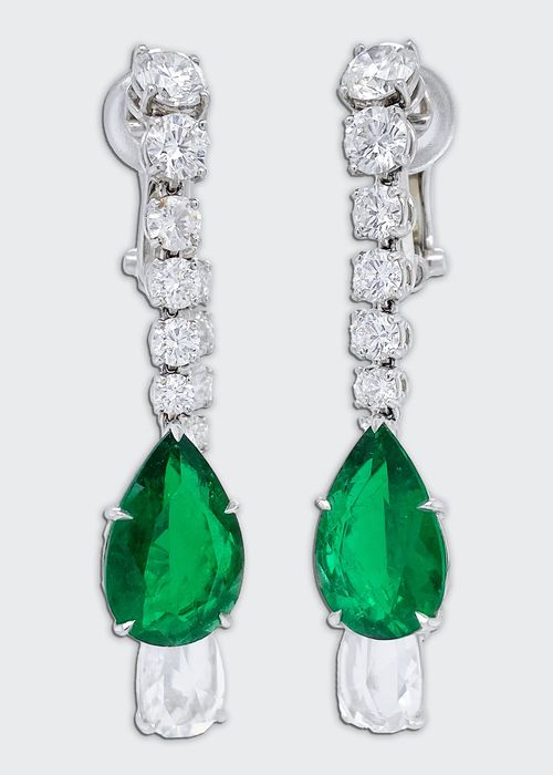 Platinum Emerald Pear and Diamond Earrings