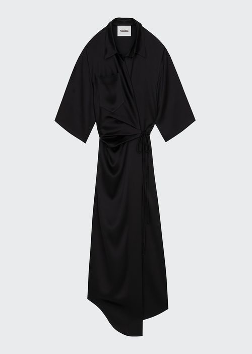 Lais Half-Sleeve Satin Midi Wrap Dress