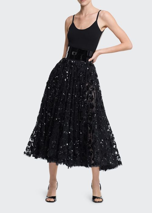 Sequin-Embellished Tulle Midi Skirt