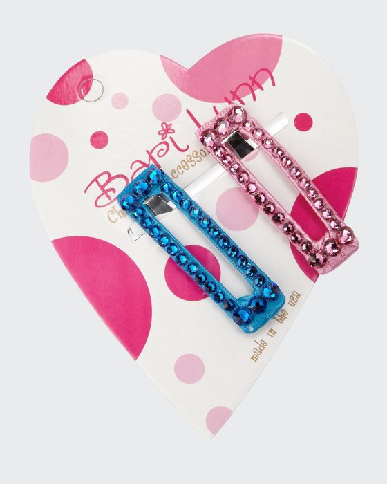 Aqua & Pink Crystal Hair Clip Set
