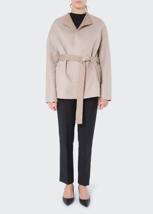 Ennis Monogram Belted Wool-Cashmere Wrap Coat
