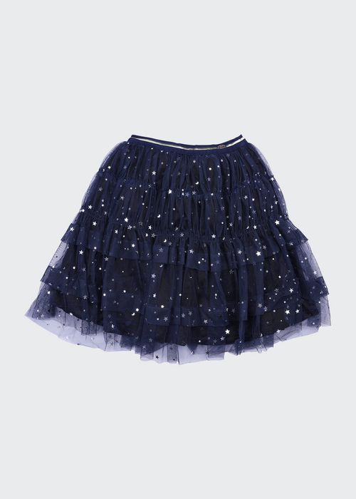 Girl's Star Embellished Tiered Tulle Skirt, Size 4-12