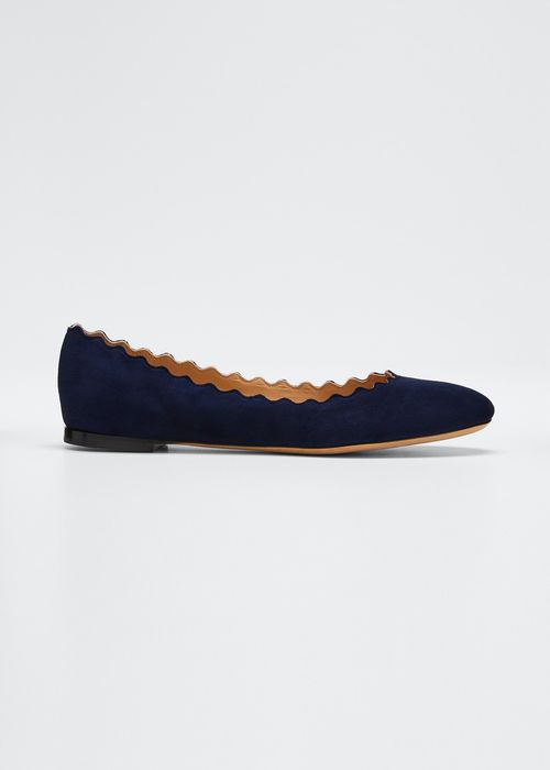 Scalloped Suede Ballet Flats