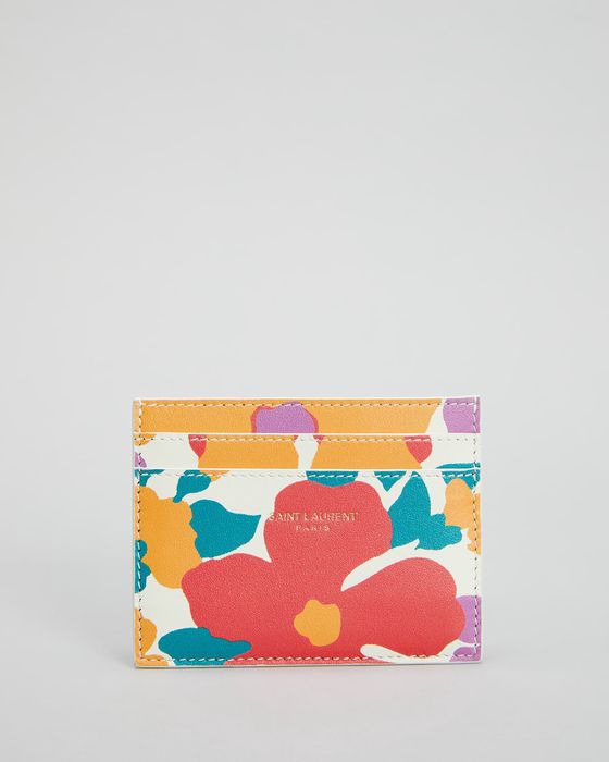 Floral-Print Leather Card Case