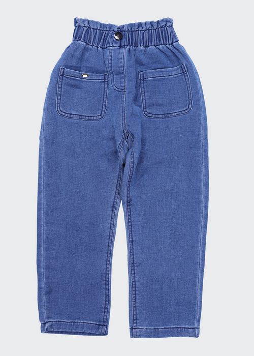 Girl's Paperbag Straight-Leg Denim Pants, Size 4-12