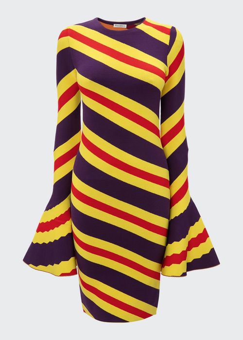 Striped Flare-Sleeve Sheath Dress