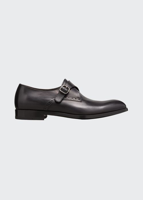 Men's Smooth Leather Single-Monk Slip-On Shoes