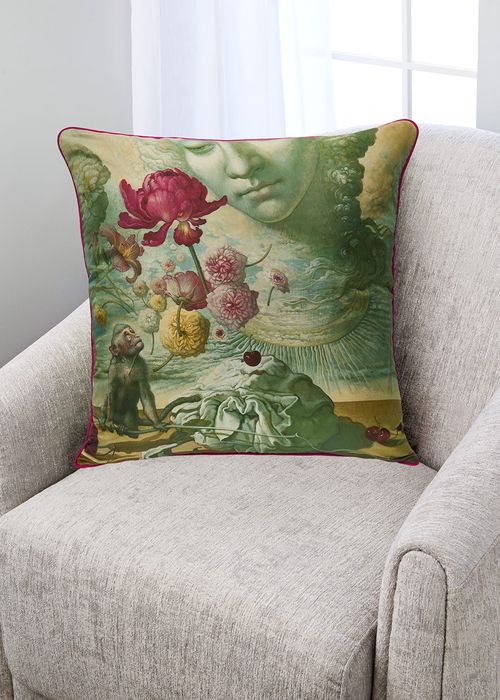 Monkey with Dancing Flowers Silk Pillow