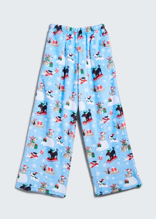 Girl's Merry Dogmas Printed Plush Pants, Size S-L
