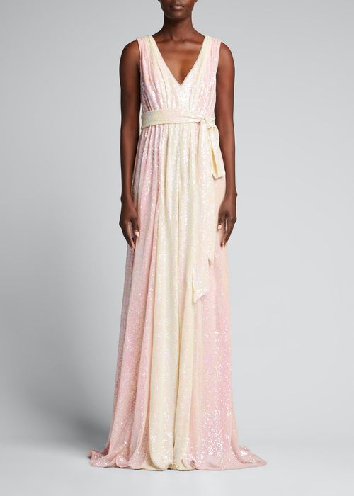 Two-Tone Sequin Column Gown