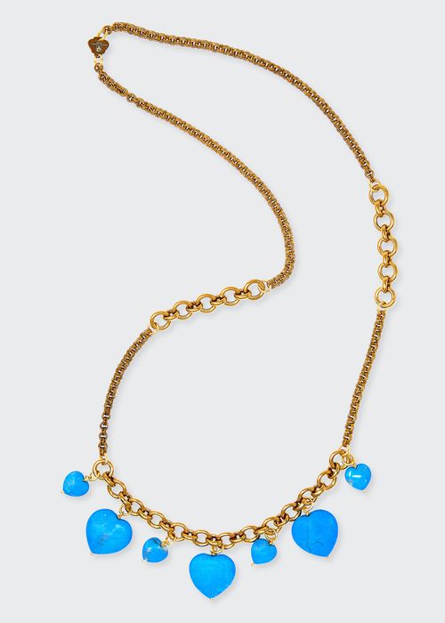7-Heart Charm Turquoise Necklace