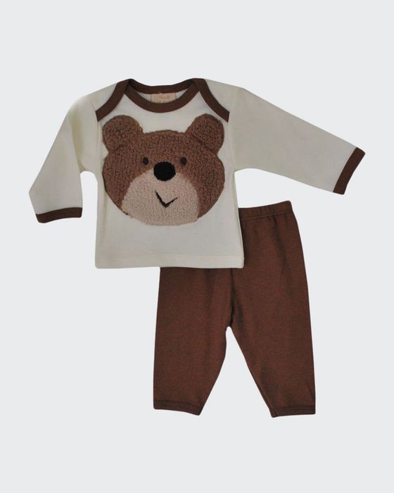 Boy's Bear Contrast-Trim Cotton Top w/ Leggings, Size 0-24M