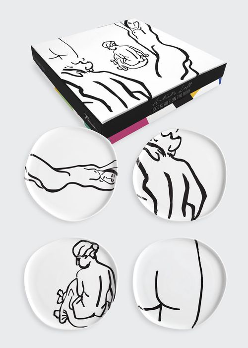 Cocktails On The Roof Plates In Nude, Set Of 4