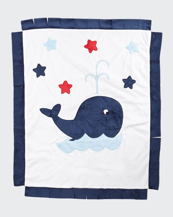 Plush Whale Blanket, White/Navy