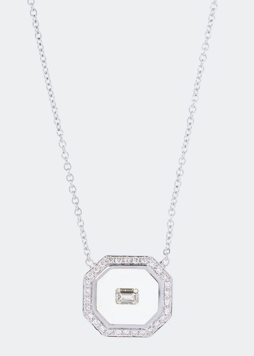 Universe Octagonal 18k White Gold Enamel & Diamond Necklace