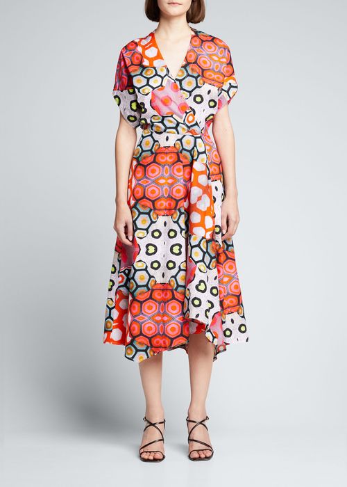 Aki Wave Geometric-Print Woven Midi Dress