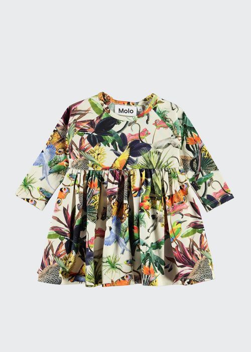 Girl's Charmaine Jungle-Print Dress, Size 3M-4