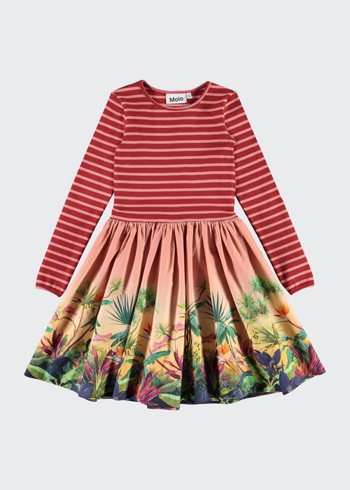 Girl's Casie Combo Dress with Jungle-Print Skirt, Size 7-12