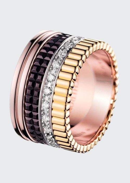Quatre Large Ring in Tricolor Gold with Brown PVD and Diamonds