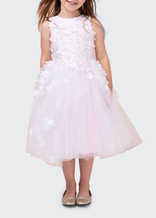 Girl's Lauren 3D Flower Embellished Tulle Dress, Size 4-12