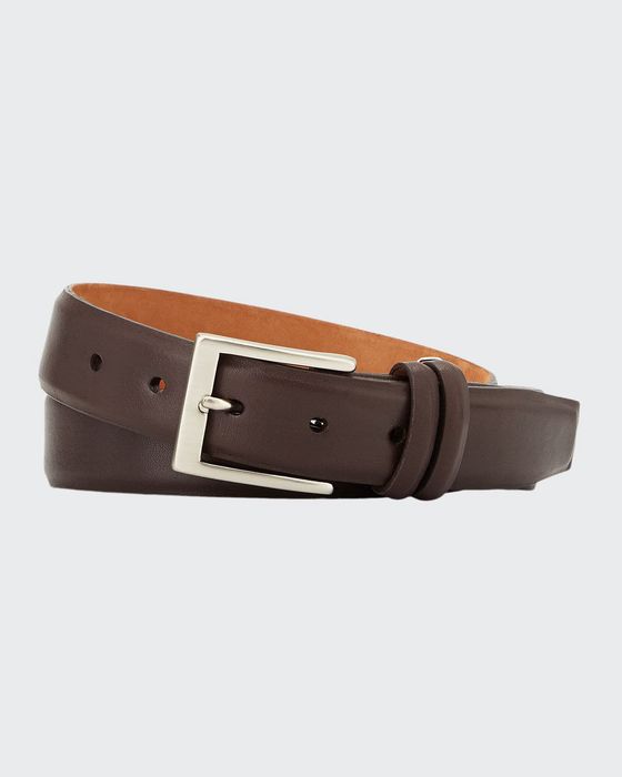Basic Leather Belt with Interchangeable Buckles, Brown