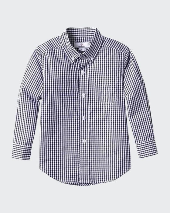 Boy's Owen Gingham Button-Down Shirt, Size 2-14