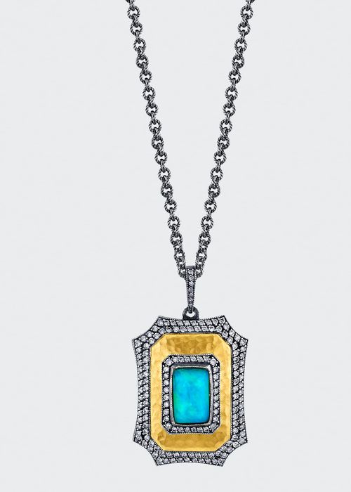 Large Opal Locket Necklace with Clear Quartz Back and Diamonds