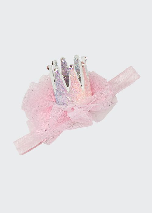 Baby's Crystal-Embellished Tulle 3D Crown Elastic Headband