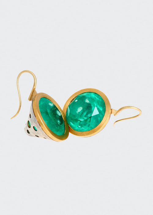 Giant Round Emerald Cone-Shape Earrings