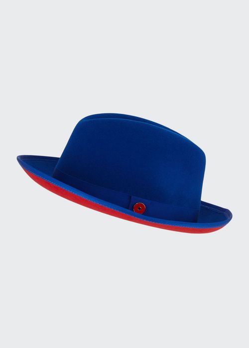 King Red-Brim Wool Fedora Hat, True Blue