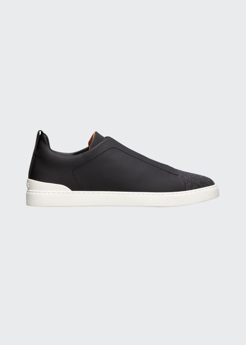 Men's Triple-Stitch Leather & Flannel Low-Top Sneakers