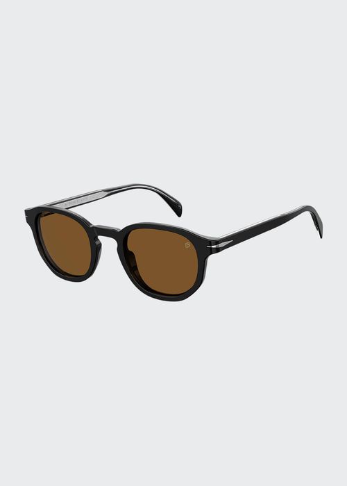 Men's Round Acetate Sunglasses w/ Metal Detail