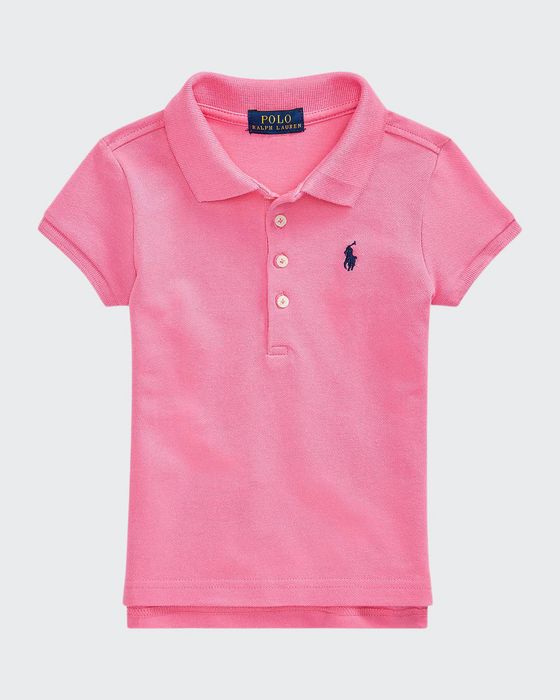 Girl's Short-Sleeve Knit Polo Shirt, Size 2-4