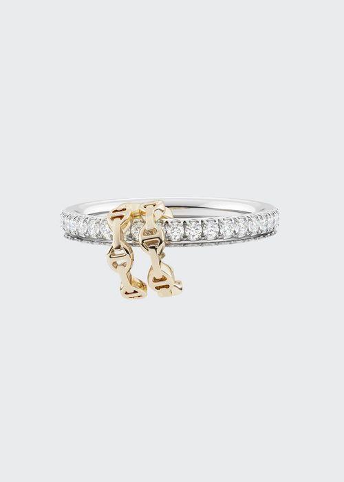 333 HBXSK Virgo Pave Hb 2 Linked Sk Bands In Sterling Silver 1 Plain 1 Pave White Diamond w/ 18K Gold Hb Connectors