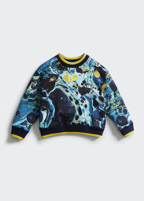 Boy's Marble-Print Logo Sweatshirt, Size 4-6