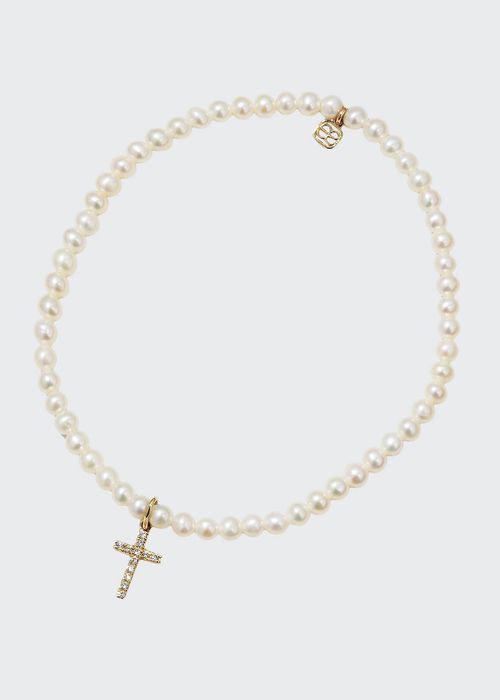14k Diamond Cross & Pearl Bracelet