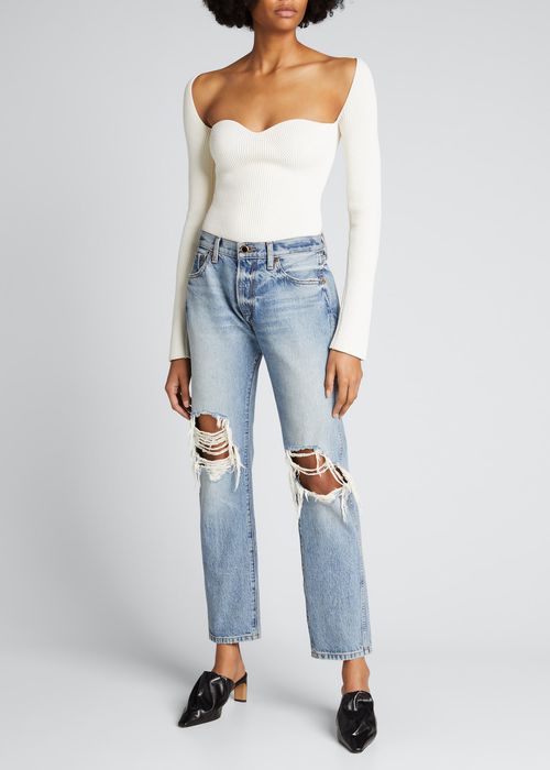 Maddy Notched Ribbed-Knit Top