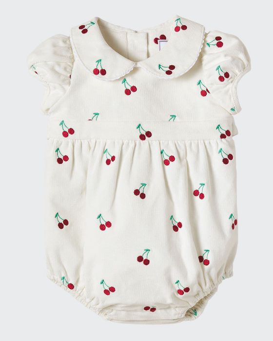 Juniper Cherry Embroidered Puff-Sleeve Bubble Romper, Size 3M-2