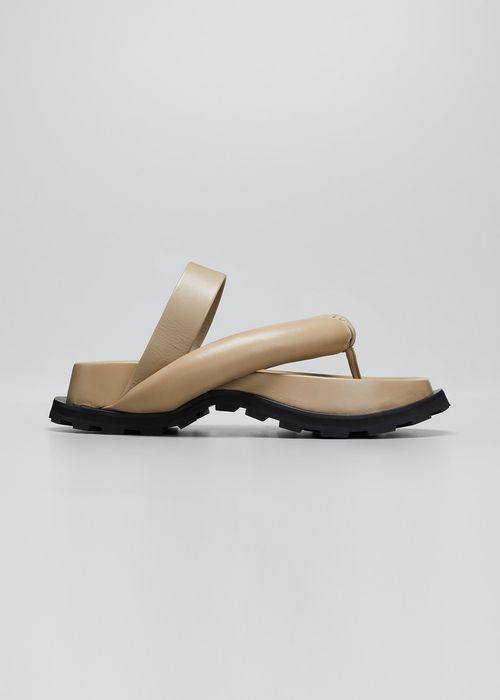 Outdoor Puffy Leather Thong Sandals
