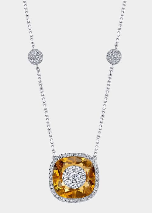 18k White Gold 13mm Cushion-Cut Necklace w/ Diamonds
