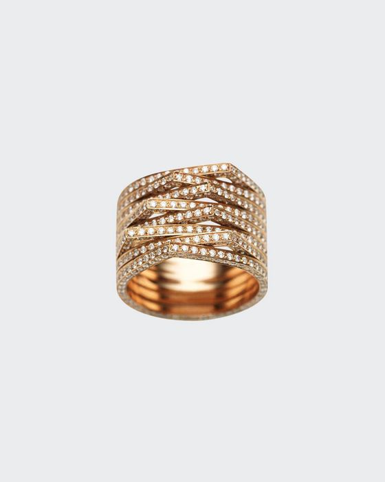 Antifer Eight-Row Ring with Diamonds in 18K Black Gold